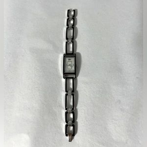 Vintage Lacoste watch stainless steel silver navy white face rectangular